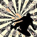 jumping man on grunge abstract background with circles