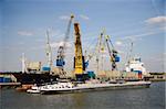 Cranes and carriers in the Port of Rotterdam, the Netherlands
