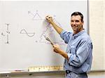 A handsome teacher drawing a mathematical diagram on the white board.