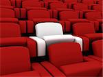 3d rendered illustration of many red and one white cinema seat