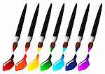 Brushes painting the colors of the rainbow over white background