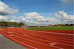 College running track with hurdle, Rochester, New York