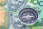 Compass on australia dollar bill background