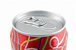 Close up of red soda can top in isolated white background