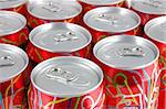 Close up of red soda cans background