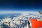 View on snowy mountains from the airplane