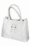 Fashionable female leather bag on a white background