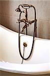The beautiful bronze faucet and white bath