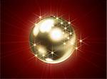 3d rendered illustration of a golden disco ball on a red background