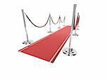 3d rendered illustration of a red carpet with silver barriers