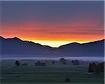 Mountains and Valley at Dawn, Loisachwinkel, Kocheler Moos, Murnau, Upper Bavaria, Bavaria, Germany