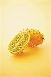 Horned Melon Slice On Yellow Background