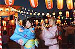 Women Wearing Yukata Performing Bon Dance In Festival, Matsuri