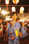 Japanese Woman Performing Bon Dance In Festival, Matsuri