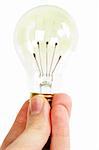 A hand holding an old fashioned light bulb, isolated on white with clipping path.