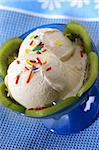 still life with vanilla ice-cream and multicolored knick-knackery