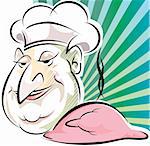 Illustration of a chef near a fried chicken