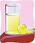 Illustration of lemon and lemon juice in a glass