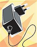 Illustration of a black adaptor with electric cable