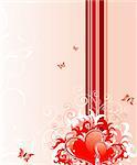 Valentines Day background with Hearts, florals and butterfly, element for design, vector illustration