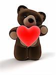 3d rendered illustration of a little brown teddy holding a red heart