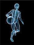3d rendered x-ray illustration of a human skeleton playing a ball
