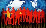 china flag style of people silhouettes