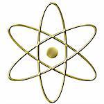 3d golden atom symbol isolated in white