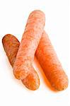 Three carrots on a white background.