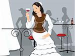 Silhouette of Lady sitting in a restaurant and drinking wine