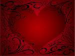Red black illustrated valentine background with hearts and flowers
