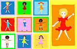 collection of children - vector, colorful kids in different frames