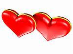 Isolated Two Red hearts with gold edging on white background. Please see some similar pictures from my portfolio