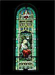 Stained glass window in a church.