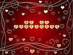 3d golden hearts, red letters, text - be my valentine, flowers, stars