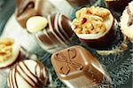 Chocolate candies on silver plate, Valentine detail