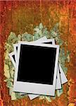 stack of blank photo frames against dirty rough grunge background