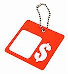 tag with dollar symbol and copy space por price, background is pure white