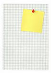 adhesive note thumbtacked to squared paper page on white