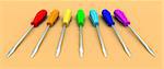 a 3d render of some colored screwdrivers