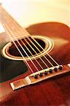 Musical instrument acoustic guitar close up in perspective