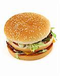 appetizing hamburger on white - top view