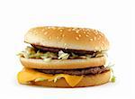 close-up of appetizing hamburger on white