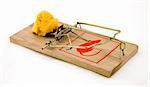 Set mouse trap with cheese isolated on white background.