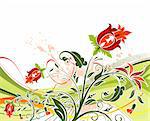 Grunge peinture fleur fond avec vagues, élément de conception, illustration vectorielle