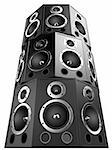 3d rendered illustration from a tower of  black speakers
