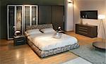 Bedroom with big double bed and big closet