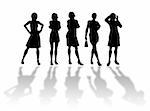 Businesswomen silhouettes in different poses and attitudes