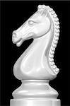 White chess piece knight against black background.