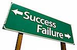 Success and Failure Road Sign Isolated on White with Clipping Path